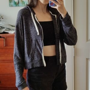 Hollister lightweight heather grey charcoal hood zip sweater